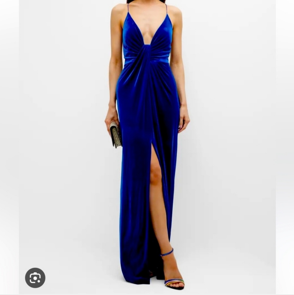 AIDAN MATTOX Velvet Twist Front Gown With Front Slit NWT